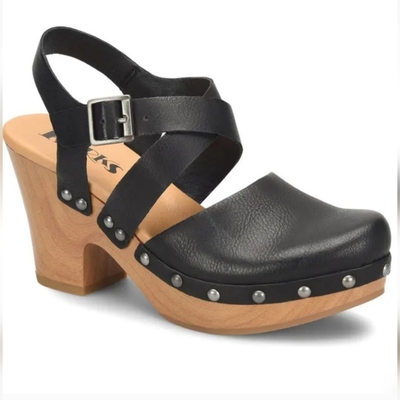 🌸 NEW Kork-Ease | Black Leather‎ Clogs - Picture 1 of 9